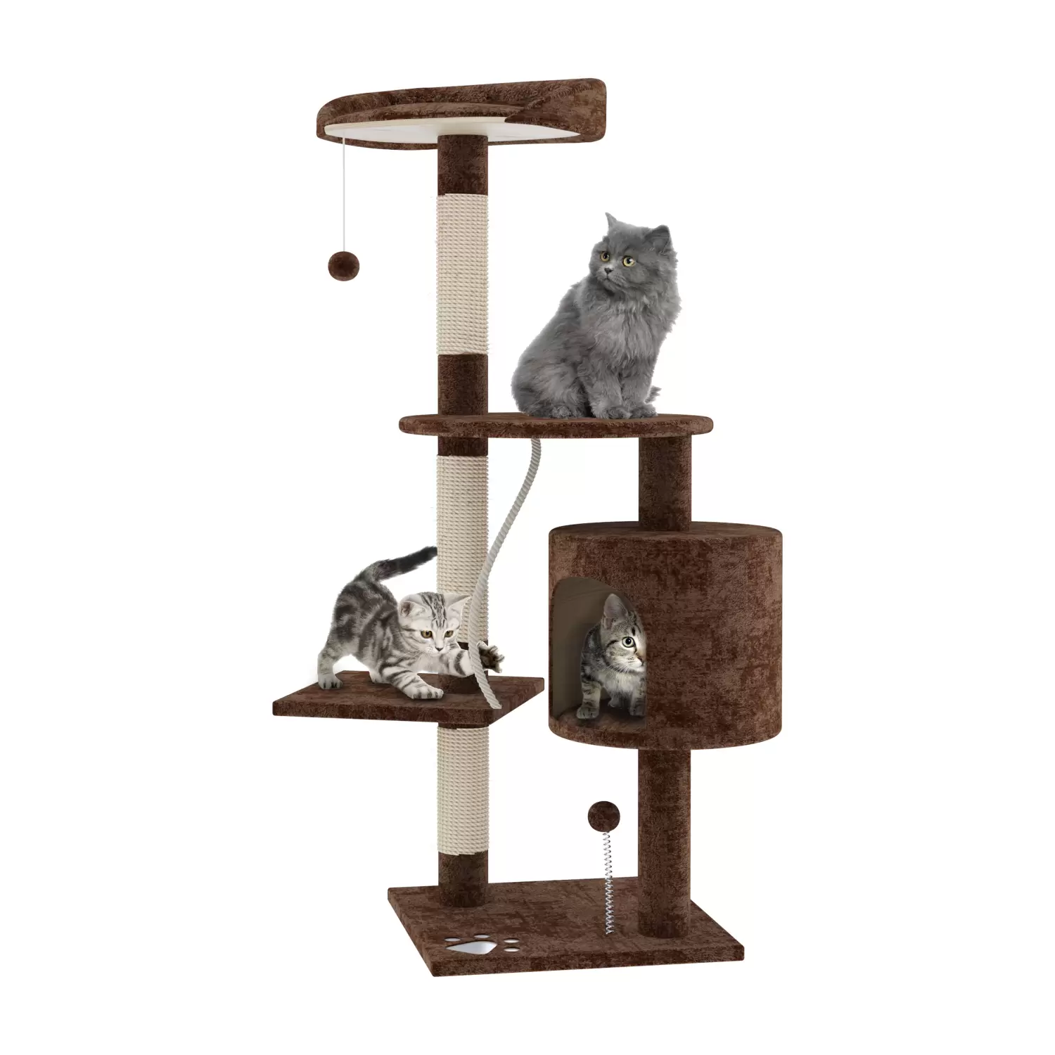 Tiragraffi Per Gatti Paris 138 Cm - Albero Giochi Con Cuccia, Amaca E Topini In Peluche, Grigio