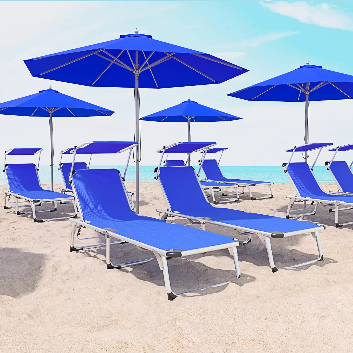 Coppia Di Lettini Pieghevole Prendisole Tettuccio Parasole