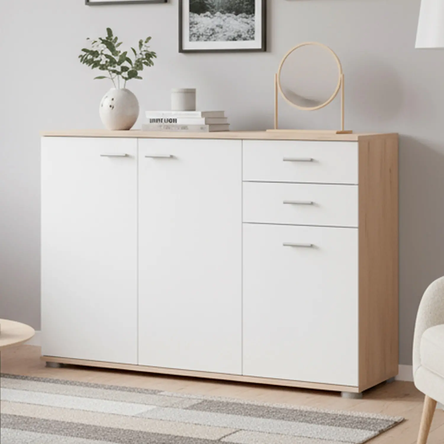 Madia Con Ante BAKAJI – Mobile Multiuso Per Cucina, Bagno, Ufficio, In Legno MDF, Design Moderno