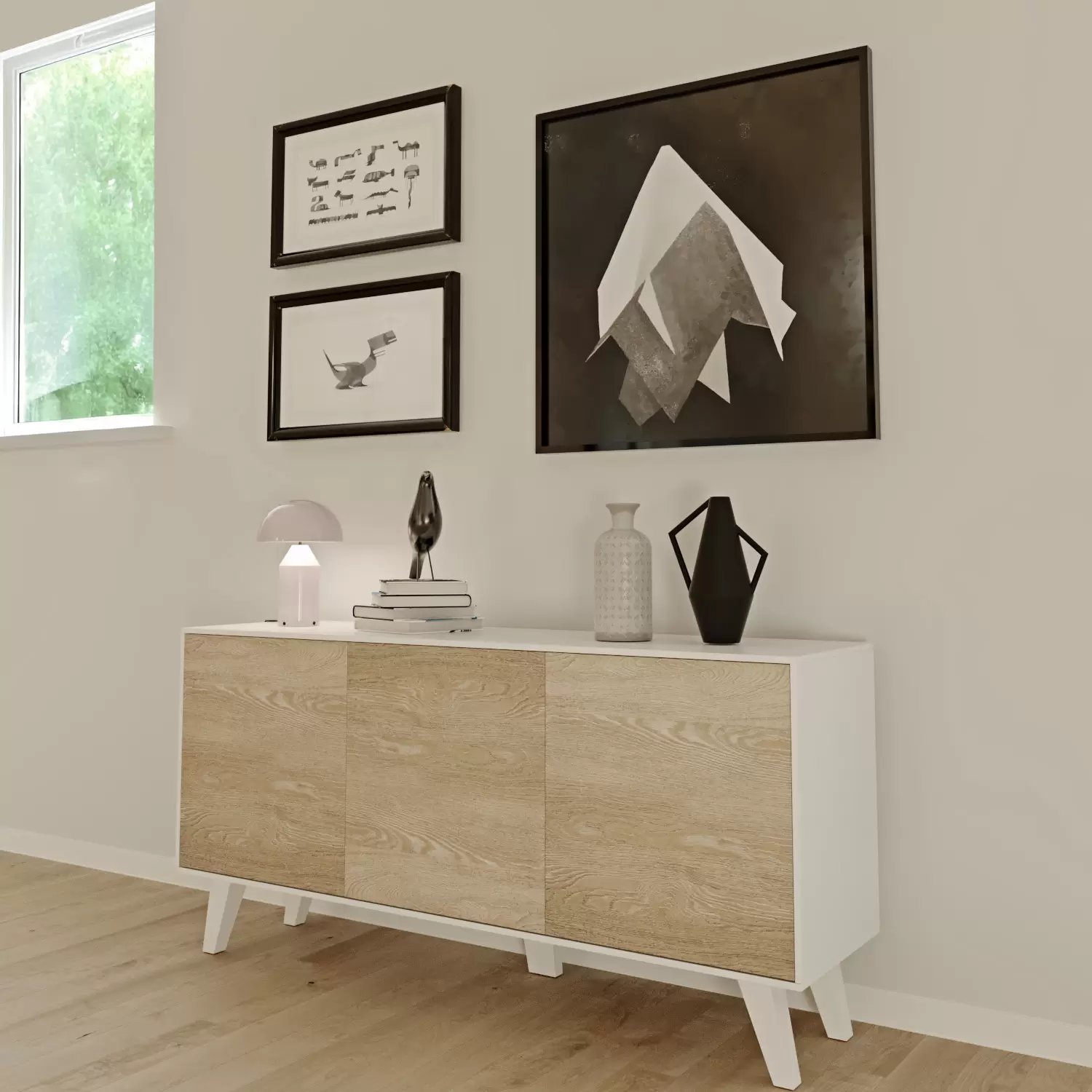 Credenza Moderna Gijòn 3 Ante - Bianco E Rovere Per Soggiorno O Ingresso - Foto 9