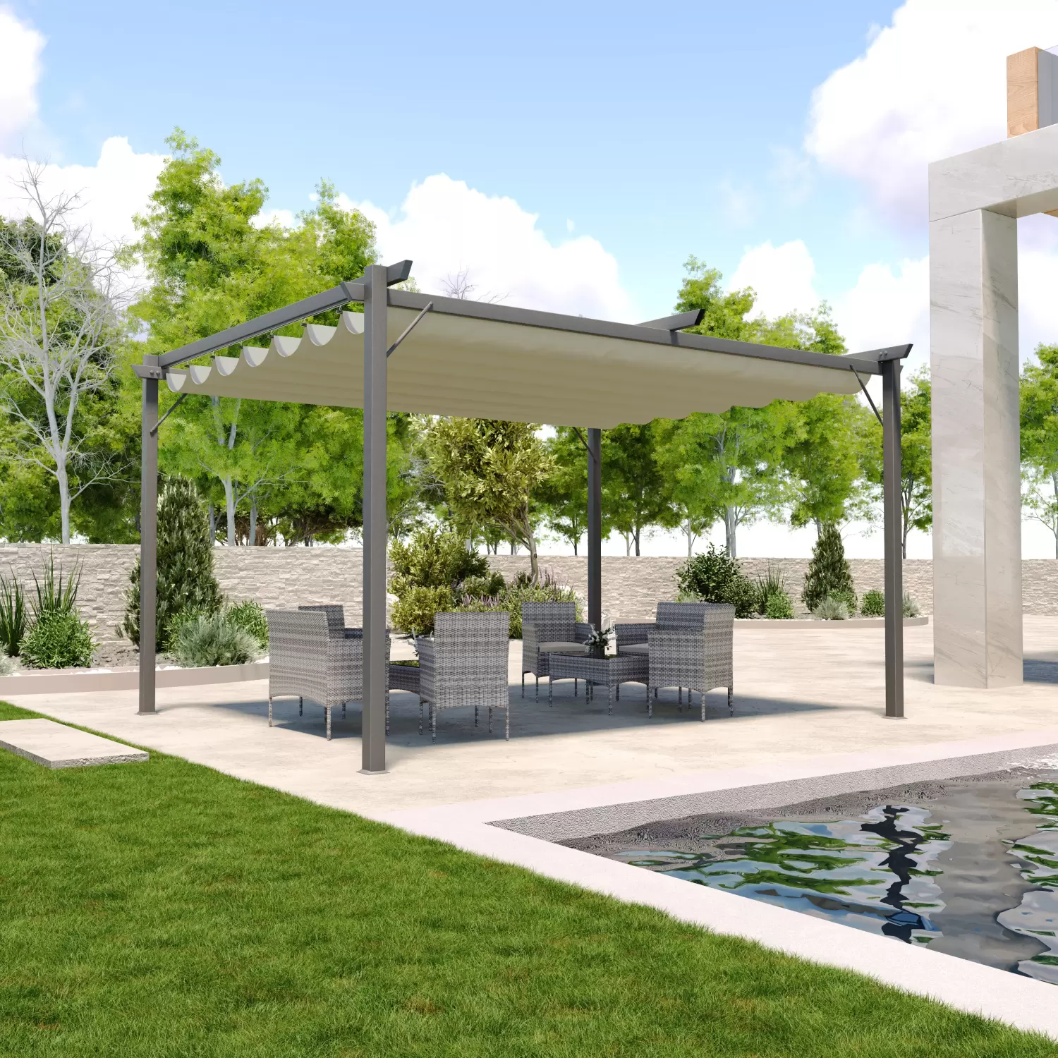 Gazebo Pergola 3 x 3 M Pergolato Con Telo Impermeabile Retrattile