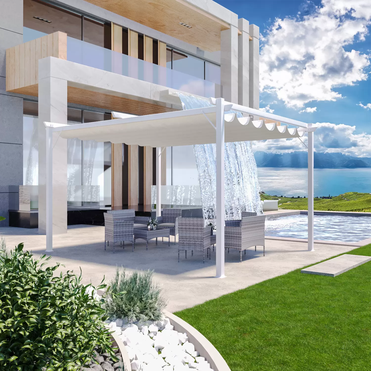 Gazebo Pergola 3 x 3 M Pergolato Con Telo Impermeabile Retrattile