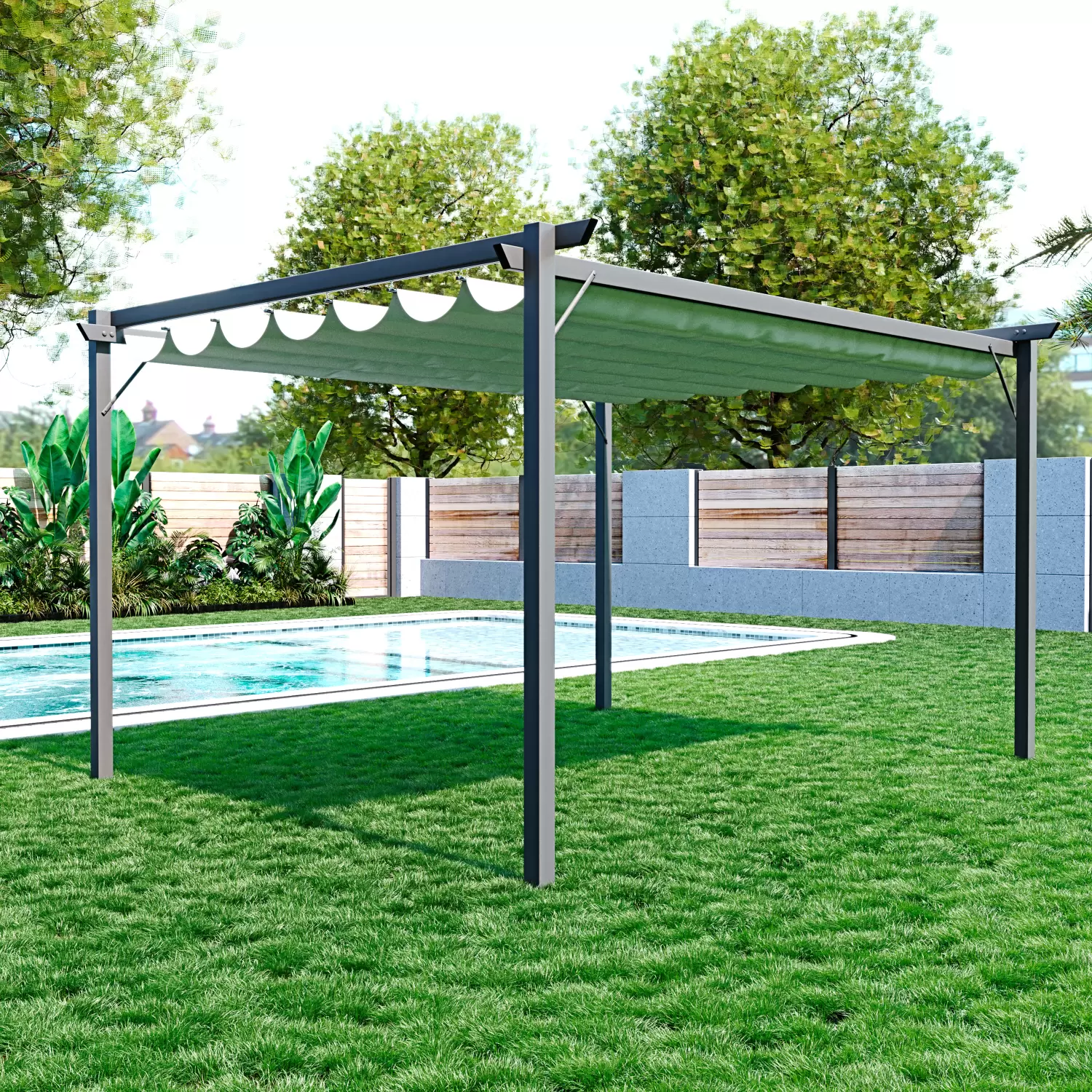 Pergola Gazebo 3x4m Con Tetto Scorrevole - Grigio Per Giardino - Foto 7