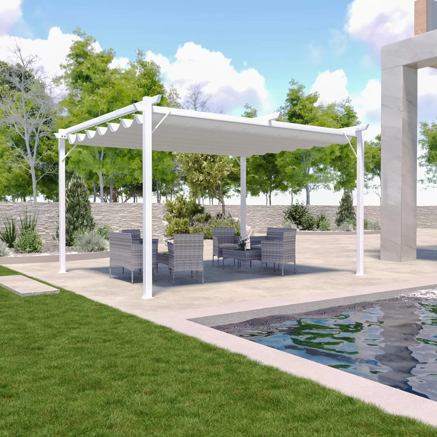 Gazebo Pergola 3 x 4 M Pergolato Con Telo Impermeabile Retrattile