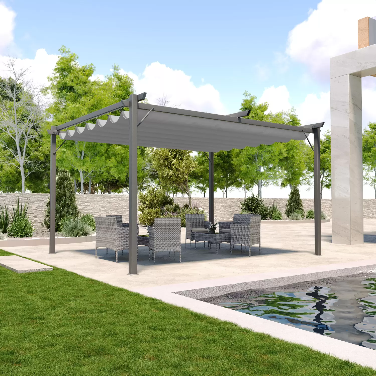 Gazebo Pergola 3 x 4 M Pergolato Con Telo Impermeabile Retrattile