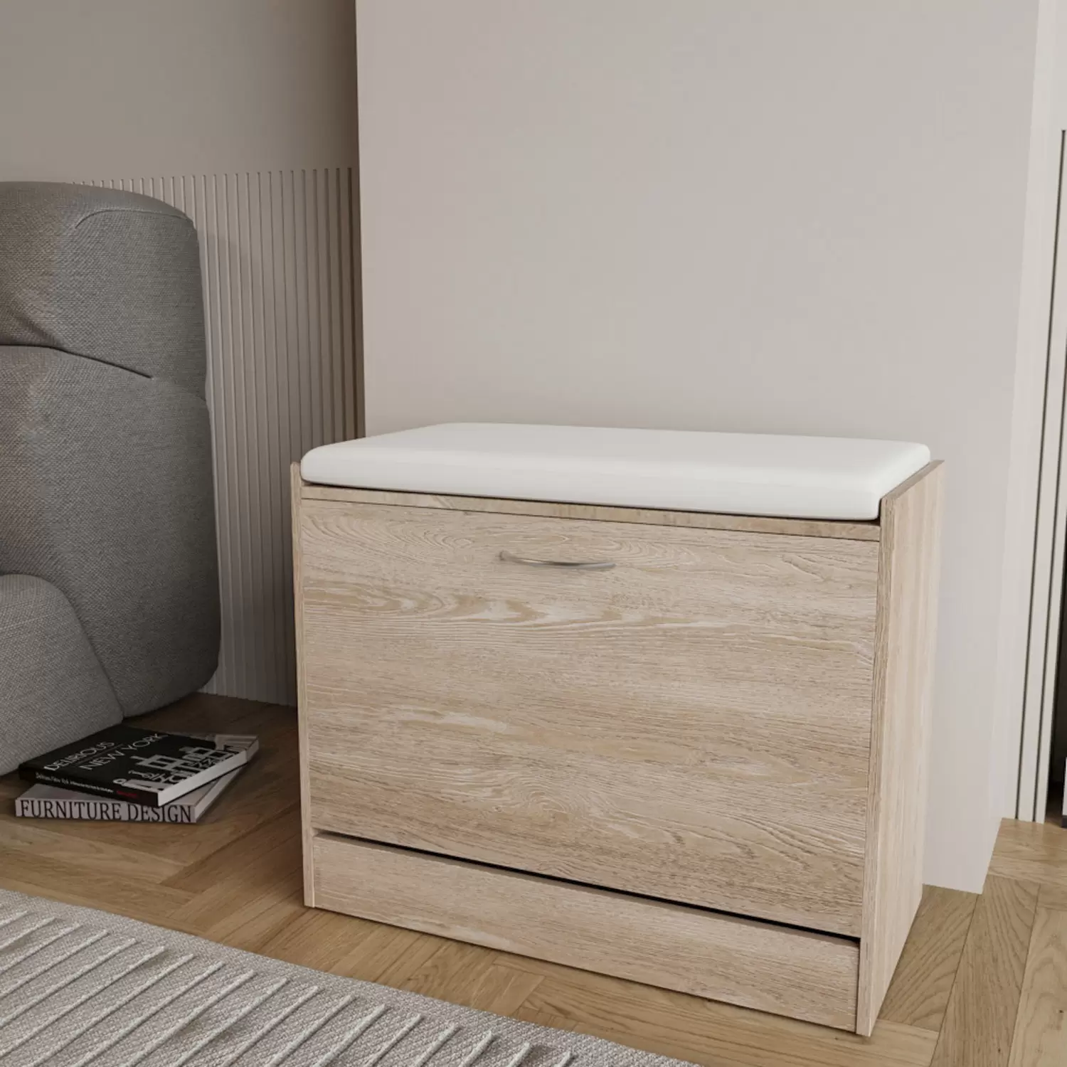 Panca Porta Scarpe Da Ingresso 80 Cm In Legno Di Gomma Con Cuscino Imbottito - Scarpiera Con 2 Ripiani (nera)
