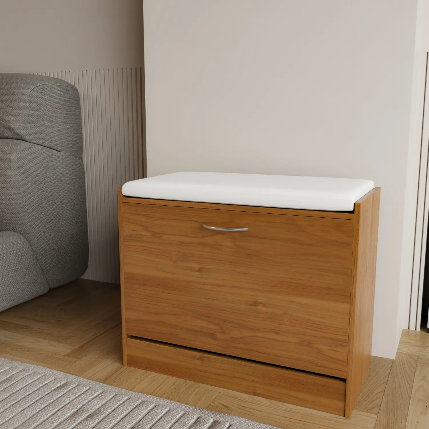 Mobile Organizzativo Corridoio Panca Portascarpe Scarpiera Da Ingresso Piccola Salvaspazio Con Cuscino Anta A Ribalta Seduta Imbottita In Ecopelle Tripla Profondità Soggiorno Casa Camera Ufficio 60 X 30 X 48 Cm (Rovere