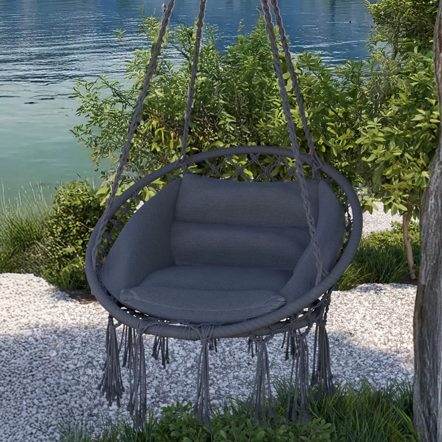 Poltrona Sospesa Pensile Da Giardino Con Corda In Cotone Effetto - Main Image