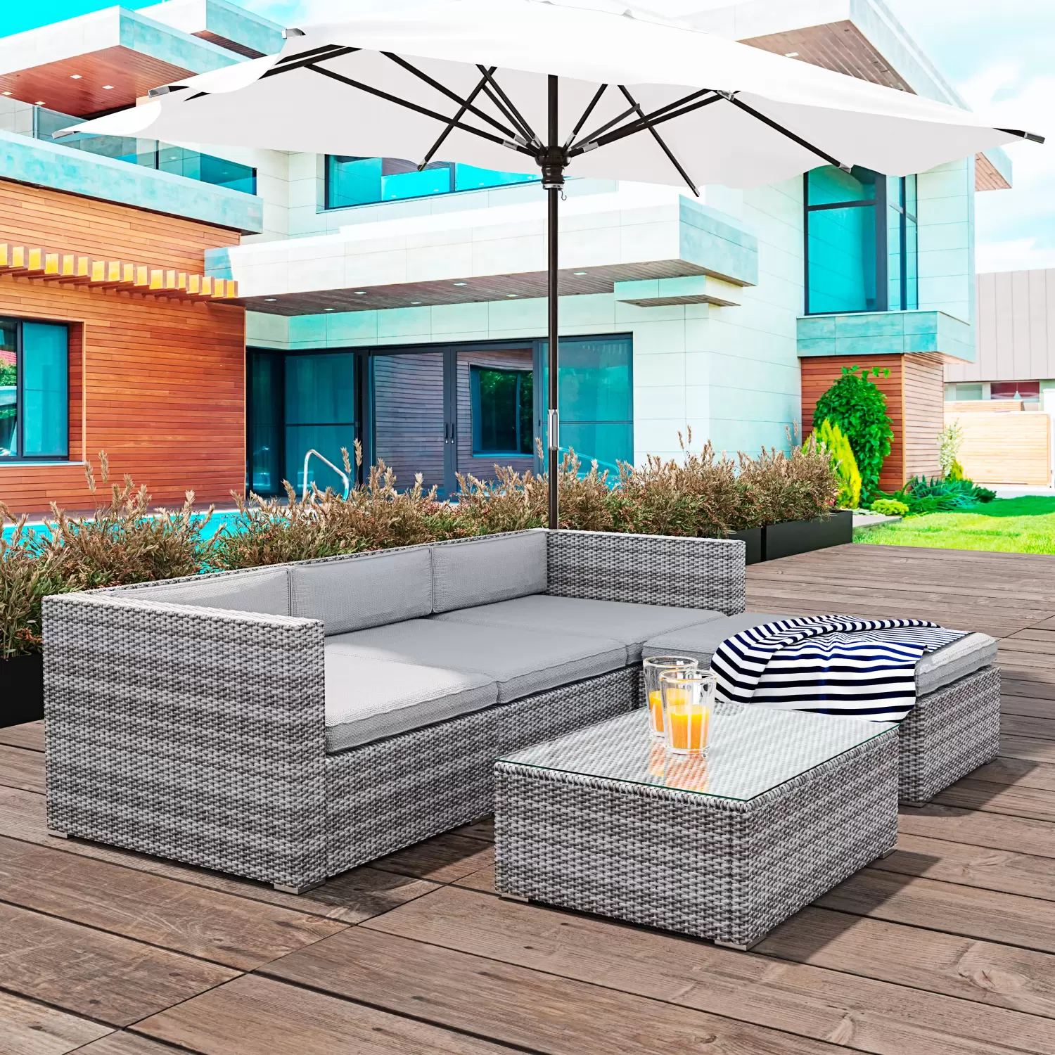 Set Cuscini Salotto Salottino Vimini Da Esterno Arredo Giardino - Main Image