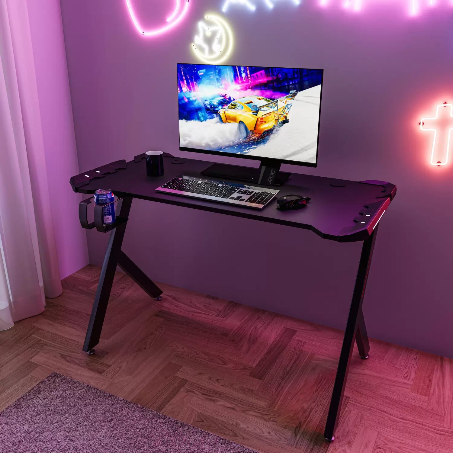 Scrivania Gaming Desk Postazione Computer PC Con LED Completa Di