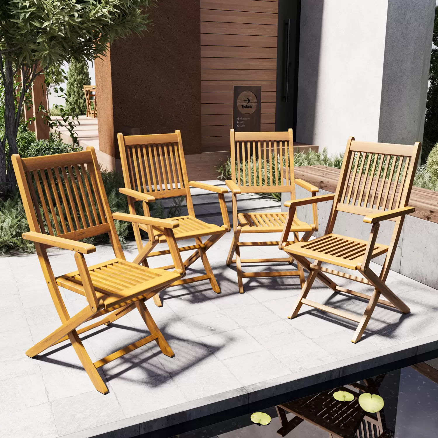 Set di Sedie Da Giardino Pieghevoli In Legno Massiccio Naturale