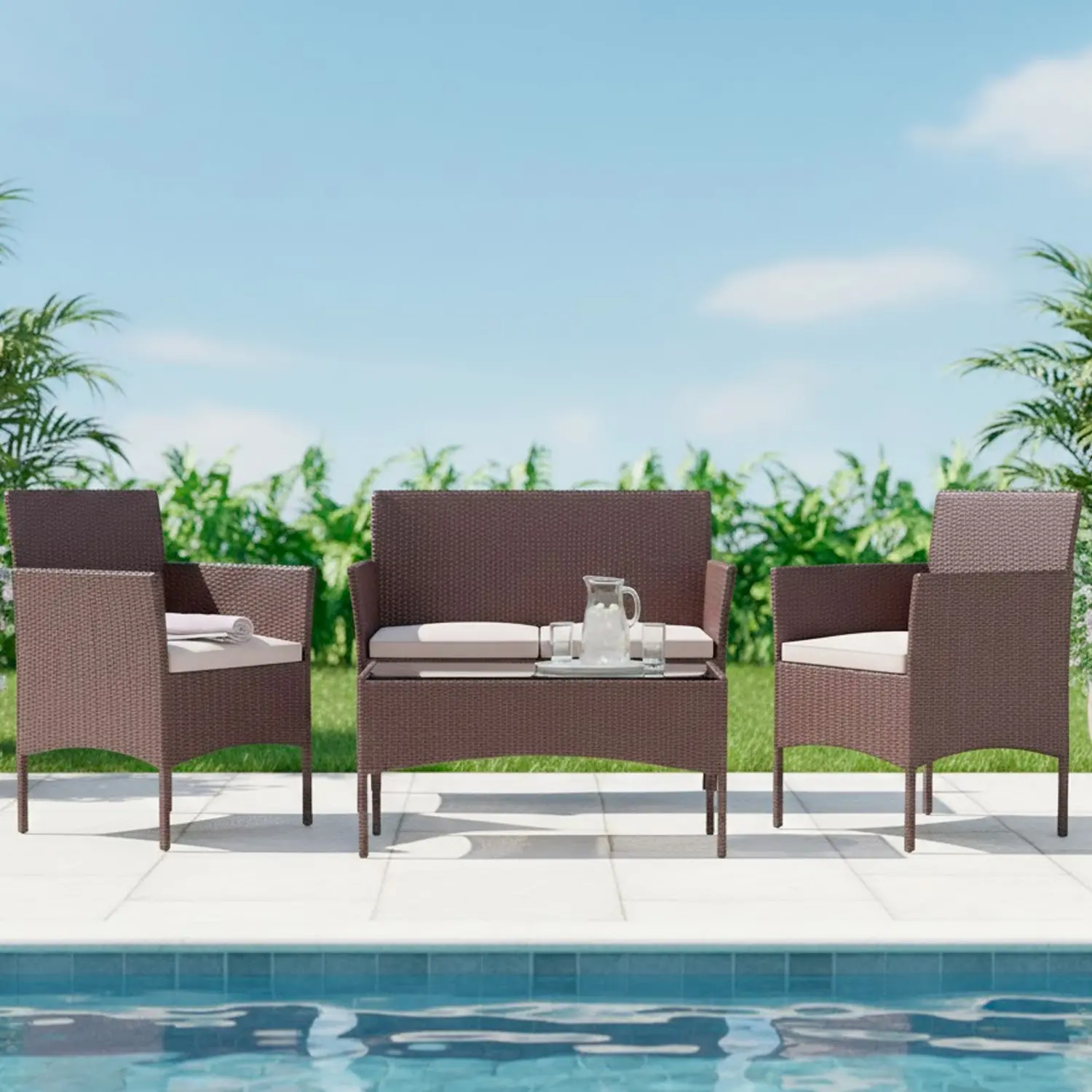 Set Di Mobili Da Giardino Salotto Salottino In Rattan Nero 4 Posti Con Tavolino E Ripiano In Vetro 2 Poltrone E Divano 2 Posti Per Giardino 89568253