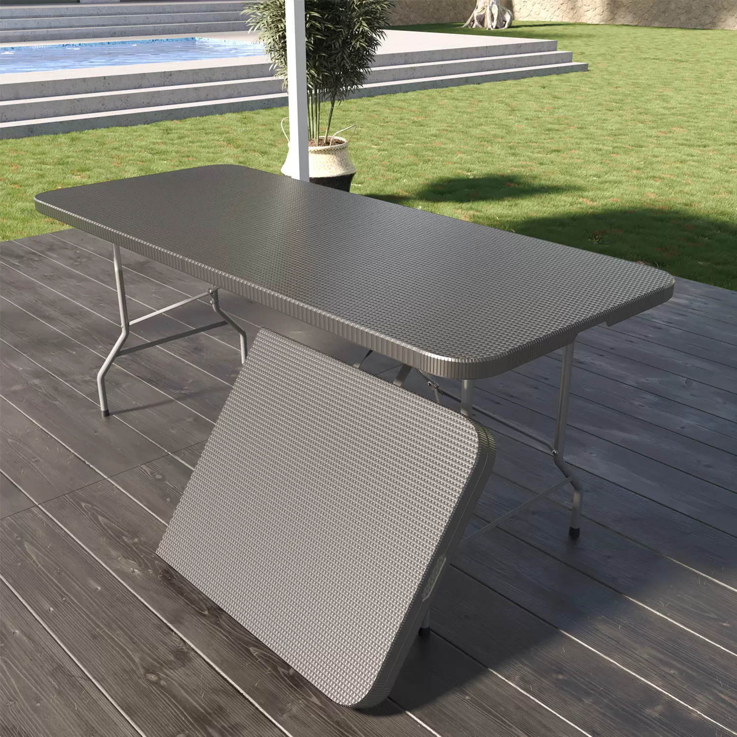Tavolino pieghevole 53x30 cm effetto rovere moderno e acciaio nero - Tesay