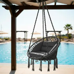 Sedia Sospesa Dondolo Poltrona Giardino Con Supporto E Cusini, Amaca Per Interno Esterno Altalena Beige 91908158 - 7