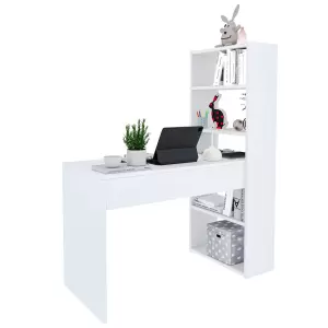 Scrivania Con Libreria ESituro - 5 Ripiani, Design Scandinavo, 113.5x45x139 Cm, Bianco/Quercia - Foto 11