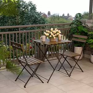 Set Bistrot Da Giardino Estosa - Tavolo E 2 Sedie Pieghevoli In Ferro E Legno Di Acacia, Colore Bianco, Per Terrazza E Balcone