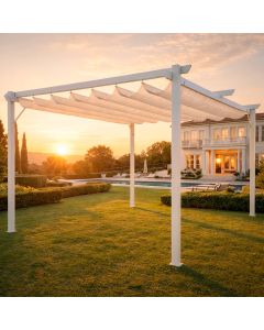 Gazebo Pergola 3 x 3 M Pergolato Con Telo Impermeabile Retrattile Richiudibile Struttura In Acciaio Per Giardino Terrazzo Piscina Esterno Fiere Campeggio Design Elegante Moderno Ninove Colore Bianco
