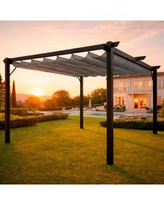 Gazebo Pergola 3 x 4 M Pergolato Con Telo Impermeabile Retrattile Richiudibile Struttura In Acciaio Per Giardino Terrazzo Piscina Esterno Fiere Campeggio Design Elegante Moderno Ninove Colore Grigio