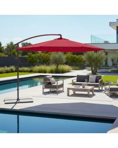 Ombrellone 3x3 M Giardino Retrattile Decentrato Per Esterni Piscina Gazebo Terrazze Bar Hotel In Acciaio Inossidabile Braccio Rotabile 360° Telo 180 g/m2 Impermeabile Resistente Ai Raggi UV Rosso