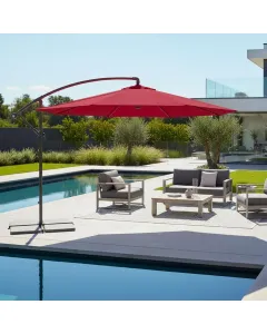 Ombrellone 3x3 M Giardino Retrattile Decentrato Per Esterni Piscina Gazebo Terrazze Bar Hotel In Acciaio Inossidabile Braccio Rotabile 360° Telo 180 g/m2 Impermeabile Resistente Ai Raggi UV Rosso