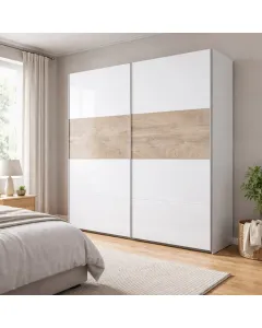 Armadio A 2 Ante Scorrevoli Con Asta Appendiabiti E Ripiano Superiore Design Moderno Salvaspazio Per Camera Da Letto Cameretta Ampia Capacità Contenitiva 180 x 200 x 60 Cm