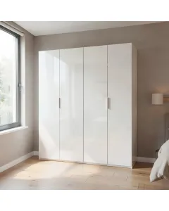 Armadio A 4 Ante Battenti Con 2 Barre Appendiabiti E Ripiano Interno Guardaroba Moderno Per Camera Da Letto Cabina Armadio Stanza Ospiti Design Moderno Minimal 180 x 200 x 52 Cm