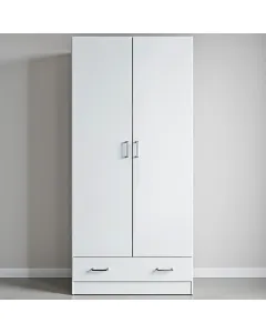 Armadio Con 2 Ante E 1 Cassetto Multiuso Armadietto Design Moderno Salvaspazio Con Ripiani Interni E Vano Contenitore Ideale Per Camera Da Letto o Ingresso 79.4 x 35.7 x 170.4 Cm Bianco