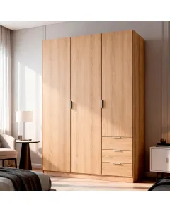 Armadio Con 3 Ante Battenti E 3 Cassetti Armadietto Con Asta Appendi Abiti E 3 Ripiani Ideale Per Camera Da Letto Soggiorno Salone Ingresso Design Moderno Lancaster 180 x 121 x 52 Cm