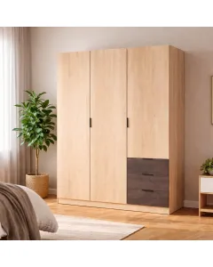 Armadio Guardaroba 3 Ante 3 Cassetti E 4 Ripiani Stile Industriale Con Appendiabiti Per Camera Da Letto Moderna Corridoio Cameretta Urban Design 180 x 121 x 52 Cm