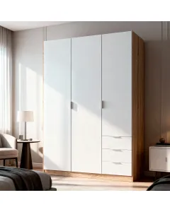Armadio Guardaroba 3 Ante Con Asta Appendiabiti 3 Ripiani E 3 Cassetti Design Moderno Stile Nordico Salvaspazio Camera Da Letto Ospiti Multifunzione 121 x 52 x 180 Cm