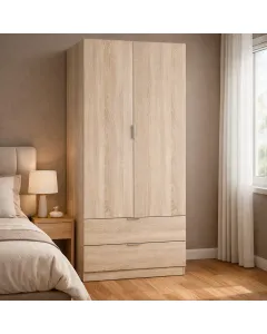 Armadio Guardaroba A 2 Ante Con Barra Appendiabiti E 2 Cassetti Inferiori Mobile Capiente Salvaspazio Per Camera Da Letto Stanza Ospiti Design Moderno 180 x 81.2 x 52 Cm