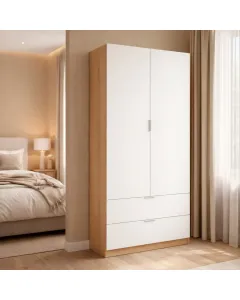 Armadio Guardaroba Con 2 Ante Battenti Asta Appendiabiti E 2 Cassetti Design Moderno Stile Nordico Per Camera da Letto Ospiti Ambienti Multifunzione 80 x 52 x 180 Cm