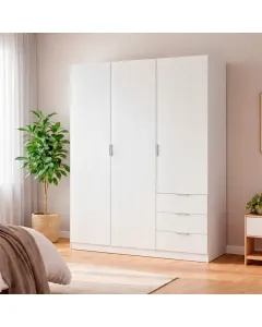 Armadio Guardaroba Vestiti 3 Ante Battenti 4 Ripiani E 3 Cassetti Con Barra Appendiabiti Salvaspazio Per Camera Da Letto Stanza Matrimoniale Design Moderno 200x52x135Cm