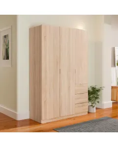 Armadio Guardaroba Vestiti 3 Ante Battenti 4 Ripiani E 3 Cassetti Con Barra Appendiabiti Salvaspazio Per Camera Da Letto Stanza Matrimoniale Design Moderno 200 x 52 x 135 Cm