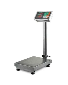 Bilancia Digitale Industriale 300 kg Con Piattaforma 40 X 50 Cm Display LCD Retroilluminato ad Asta Pieghevole In Acciaio Inox Batteria Ricaricabile 20h e Spegnimento Automatico Argento
