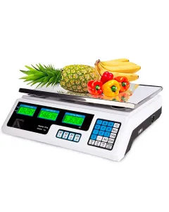 Bilancia Elettronica Digitale Professionale Fino A 40 kg Con Piatto in Acciaio Inox Precisione 2 g Triplo Display Tara / Zero, Memorie Prezzo Elettrica o Batteria 34 x 33 x 11.3 cm Nero