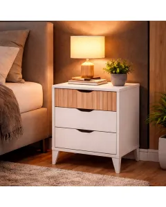 Comodino Stile Nordico Con 3 Cassetti Mobiletto Per Camera Da Letto Moderna Con Gambe Rialzate Mobile Design Scandinavo Zona Notte Salvaspazio 50 x 44 x 33 Cm