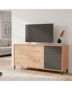 Credenza Industriale Moderna Con 2 Ante E 3 Cassetti Madia Mobile Contenitore Salvaspazio Soggiorno Ingresso Sala Da Pranzo Salotto Gambe Rialzate Design 74 x 154 x 41 Cm