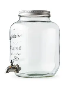 Dispenser in Vetro per Bevande 4L con Rubinetto in Plastica Cromata Lavabile in Lavastoviglie Ideale per Feste Aperitivi e Campeggio 14 x 14 x 26 Cm Trasparente