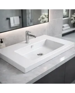 Lavabo Da Incasso Rettangolare Lavandino Bagno In Ceramica Design Moderno Elegante Per Top Bagno 101 x 36 cm