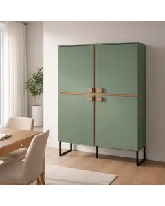 Madia Alta 4 Ante Mobile Soggiorno Moderno Con 4 Ripiani Interni E Piedini Neri Design Elegante Per Sala Da Pranzo Salotto Zona Living 108 x 144 x 40 Cm