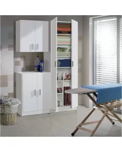 Armadio Armadietto Multiuso A Colonna 2 Ante Battenti E 8 Ripiani Alphabet Salvaspazio Ideale Per Ingresso Camera Da Letto Dispensa Cucina In Legno 59 x 37 x 180 Cm Colore Bianco