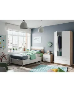 Set Testiera Letto Singolo 100 Cm Con Comodino 2 Cassetti Design Moderno Arredo Camera Da Letto Moderno E Salvaspazio In Truciolare Melaminico 50 x 100 Cm