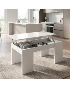 Tavolino da Caffè Con Piano Rialzabile Con Vano Contenitore Alzabile Tavolo da Salotto Moderno Salvaspazio Ideale per Mangiare Lavorare e Organizzare il Soggiorno 100 x 50 x 42 cm Bianco