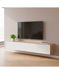 Mobile TV Sospeso Da 180 Cm Parete Attrezzata Con 2 Ante Push Porta TV Moderno In Pannelli Melaminici E1 Per Salotto Soggiorno Design Minimal 180 x 34,5 x 28 Cm