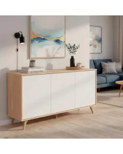 Credenza 3 Ante Con Apertura Push Madia Mobile Contenitore Moderno Con 6 Ripiani Interni Per Soggiorno Sala Da Pranzo Ingresso E Camera Da Letto Stile Nordico 154 x 40 x 75 Cm