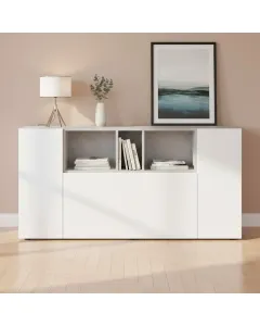 Credenza Moderna Madia A 3 Ante Con Vani a Giorno Mobile Contenitore Salvaspazio Da Terra Ripiani Regolabili Per Ingresso Soggiorno 150 x 41 x 76 Cm