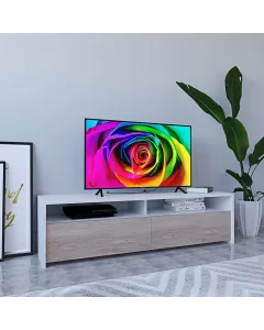 Mobile Porta TV Moderno Parete Attrezzata Con 2 Ante E 2 Vani A Giorno Mobiletto Salvaspazio Da Terra Per Televisione Soggiorno Salotto Camera Da Letto 130 x 40 x 35 Cm