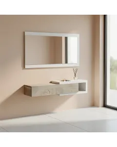 Mobile Maiorca Mobiletto da Ingresso Sospeso con Cassetto Mensola e Specchio Arredo Arredamento Sala 95 x 19 x 26 cm