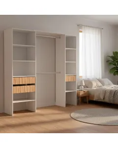 Armadio Guardaroba Aperto Con Ripiani Regolabili 3 Cassetti Doppio Appendiabiti In Alluminio Mobile Armadietto Multiuso Senza Ante Camera Da Letto Cameretta 190 x 187 x 40 Cm